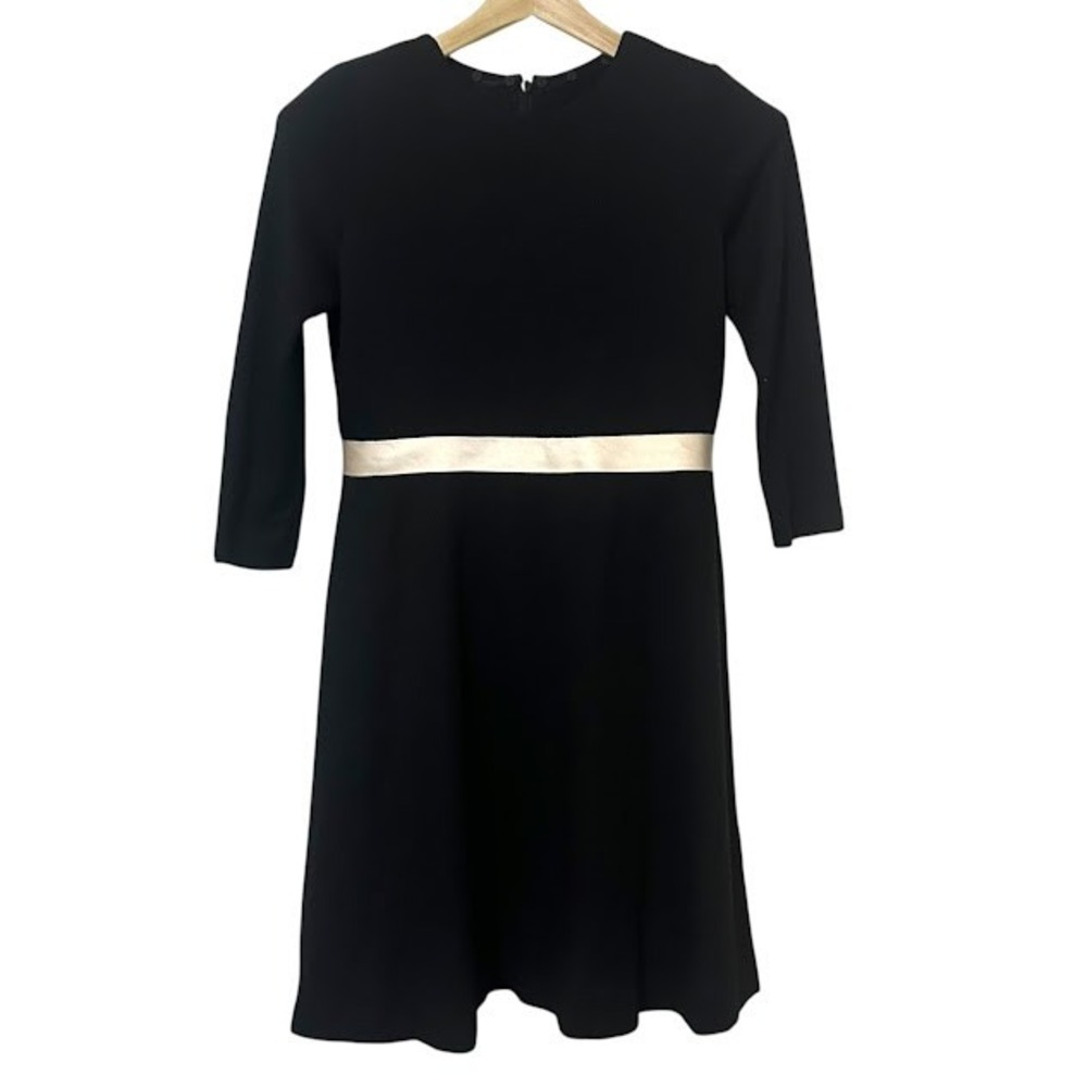 Vintage 90s Oscar de la Renta Black Silk Cashmere Long Sleeve Knee Dress 10